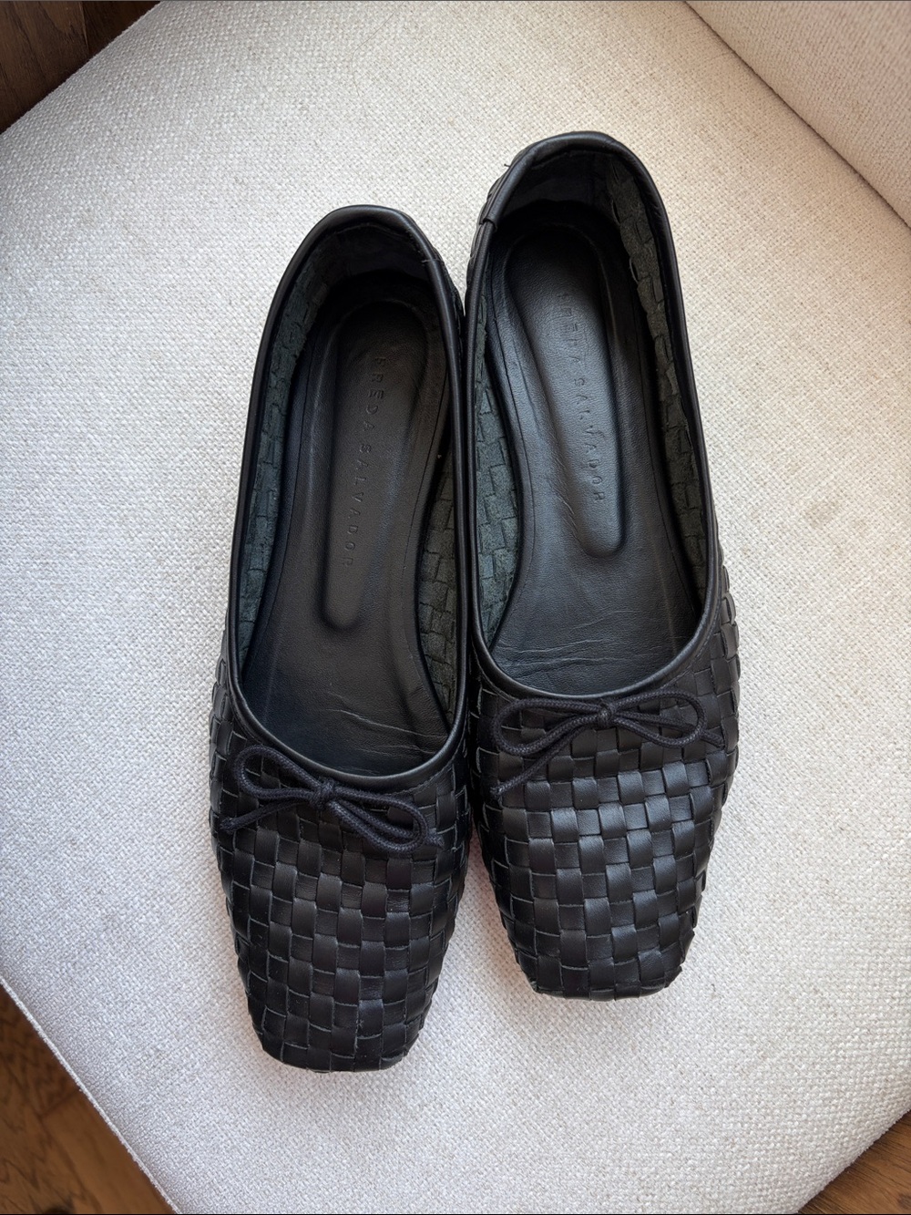 Freda Salvador Black Woven Leather Ballet Flats